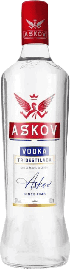 Garrafa de vodka Askov tridestilada com rótulo produzido pela Oliver Print