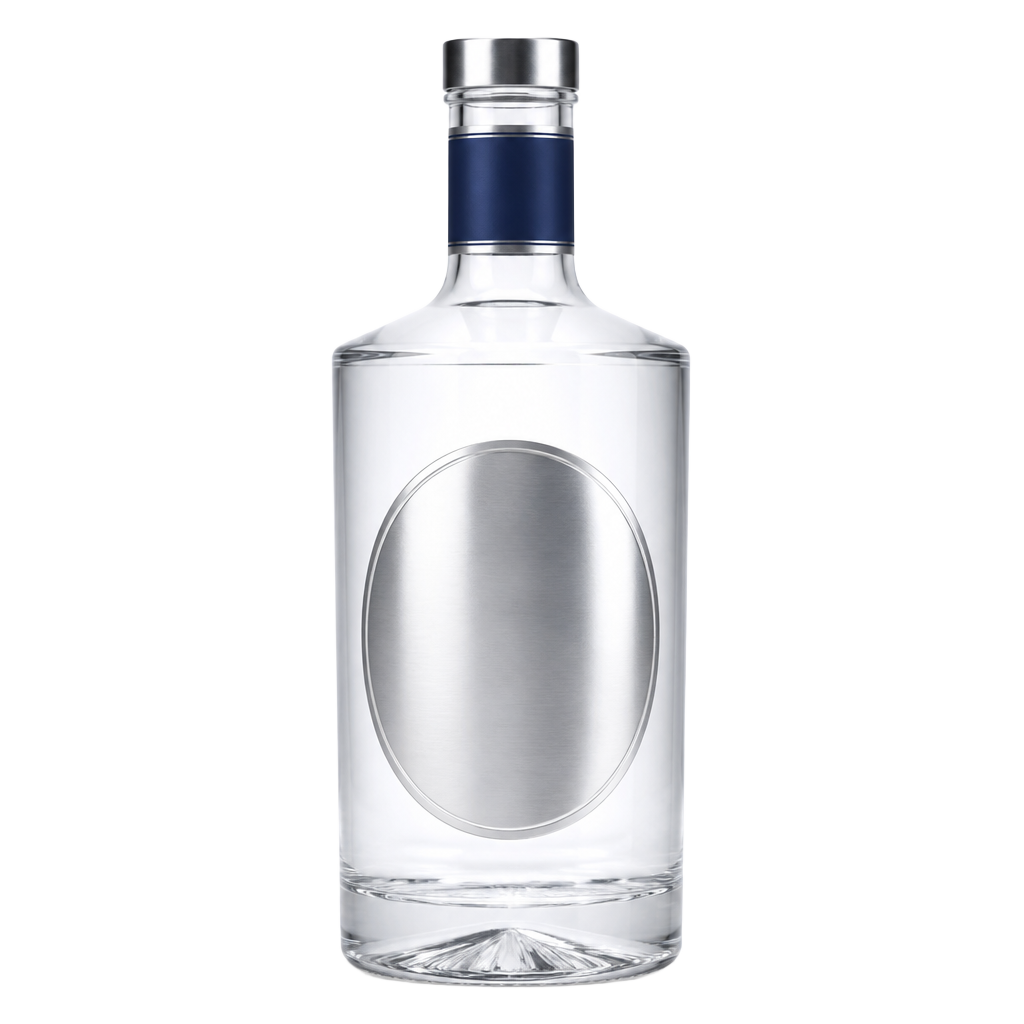 Garrafa de gin com rótulo metalizado produzido pela Oliver Print